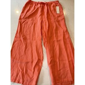 Calypso St. Barth XL Coral Linen Vacation Wide Leg Pants Pull On Beach Elastic